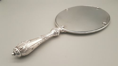 LOVELY LARGE VICTORIAN SILVER PLATE HAND MIRROR WITH ORIGINAL CASE - ADDITIONAL PHOTO 5