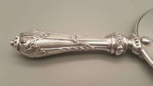 LOVELY LARGE VICTORIAN SILVER PLATE HAND MIRROR WITH ORIGINAL CASE - ADDITIONAL PHOTO 6