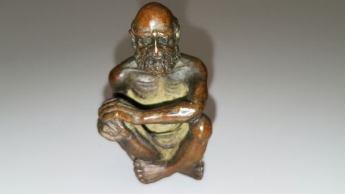 rare meiji japanese miniature bronze of seated elderly holy man - CATEGORY: ANTIQUE METAL - DATED 19TH CENTURY