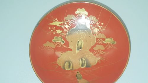 NICE JAPANESE MEIJI LACQUER SAKE CUP WITH ROCKS BIRDS DESIGN - ADDITIONAL PHOTO 1
