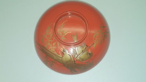 NICE JAPANESE MEIJI LACQUER SAKE CUP WITH BIRD DESIGN - ADDITIONAL PHOTO 1