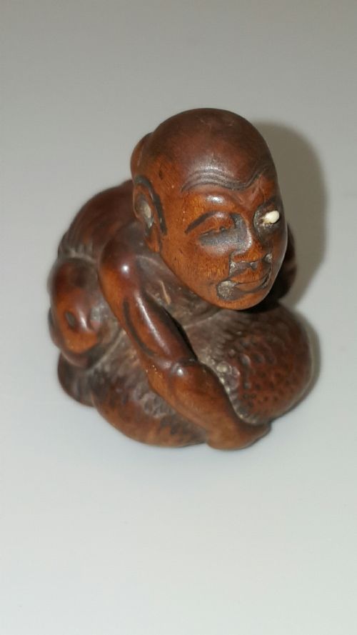 japanese edo mid 19thc netsuke of blind stone lifter - CATEGORY: ANTIQUE SCULPTURES - DATED 19TH CENTURY