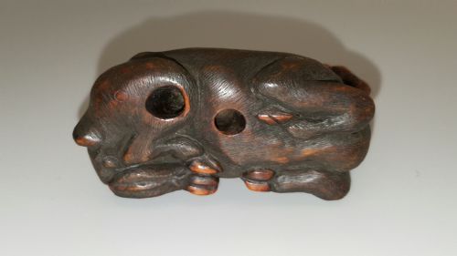 SUPERB JAPANESE MEIJI BOXWOOD NETSUKE OF A RECLINING STAG UNSIGNED - ADDITIONAL PHOTO 5