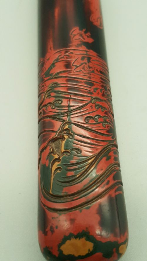 JAPANESE MEIJI 19THC BAMBOO PIPECASE WITH LACQUER CARVINGAD31122 - ADDITIONAL PHOTO 1