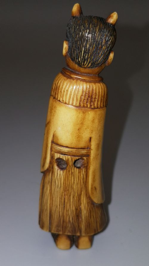 RARE JAPANESE MEIJI 19THC STAG ANTLER NETSUKE OF ONI DEMON - ADDITIONAL PHOTO 1
