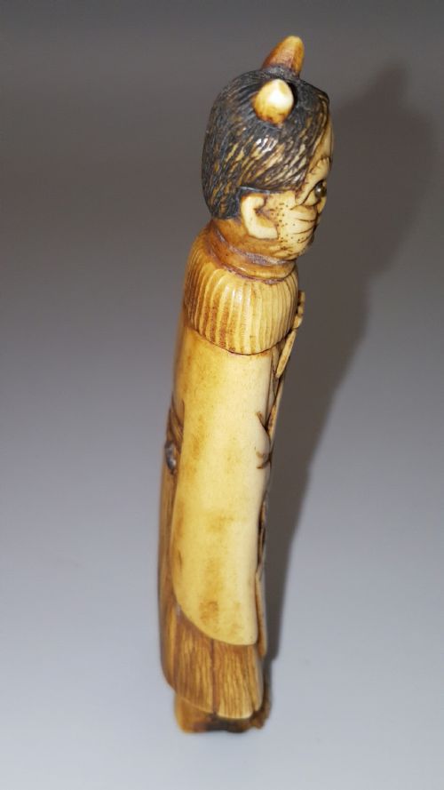 RARE JAPANESE MEIJI 19THC STAG ANTLER NETSUKE OF ONI DEMON - ADDITIONAL PHOTO 3
