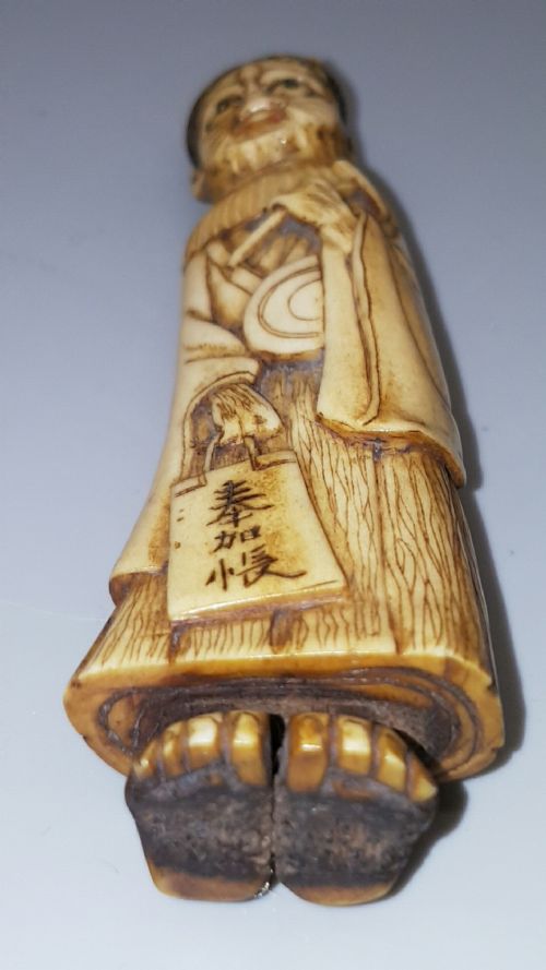 RARE JAPANESE MEIJI 19THC STAG ANTLER NETSUKE OF ONI DEMON - ADDITIONAL PHOTO 4