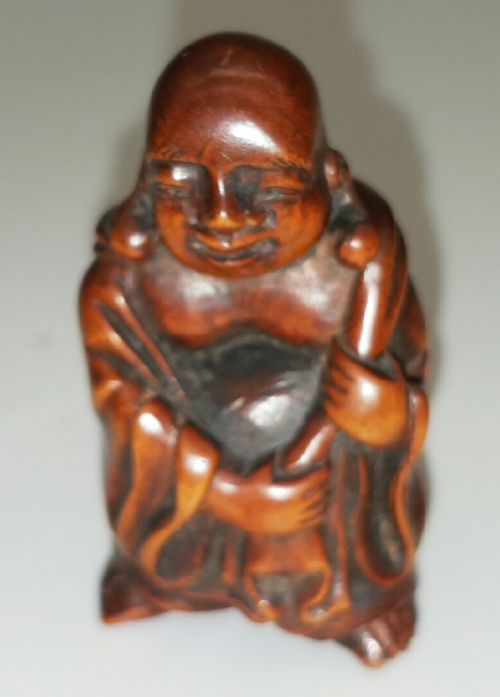excellent japanese meiji 19thc boxwood netsuke of hotei - CATEGORY: ANTIQUE MISCELLANEOUS - DATED 19TH CENTURY