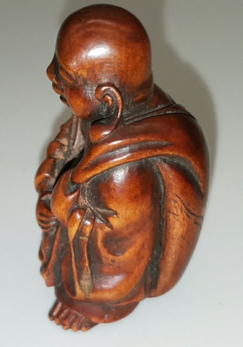 EXCELLENT JAPANESE MEIJI 19THC BOXWOOD NETSUKE OF HOTEI - ADDITIONAL PHOTO 3