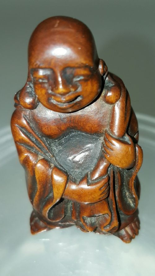 EXCELLENT JAPANESE MEIJI 19THC BOXWOOD NETSUKE OF HOTEI - ADDITIONAL PHOTO 5