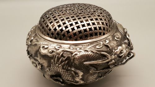 VINTAGE JAPANESE SILVERED BRONZE DRAGON CENSOR - ADDITIONAL PHOTO 1