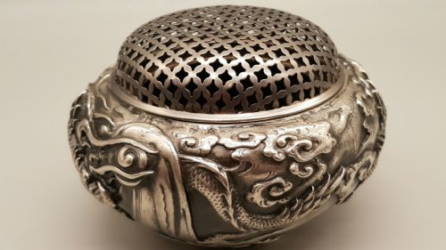 VINTAGE JAPANESE SILVERED BRONZE DRAGON CENSOR - ADDITIONAL PHOTO 2