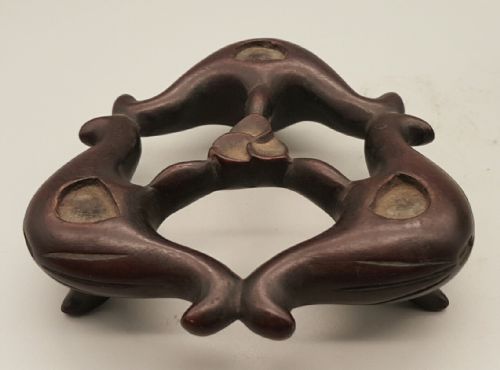 ANTIQUE 19THC CHINESE BRONZE TRIPOD CENSOR WITH WOODEN STAND - ADDITIONAL PHOTO 6
