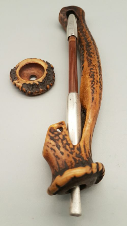 TWO JAPANESE EDO MID 19THC STAG ANTLER PIPECASES KISERUZUTSU AND PIPE - ADDITIONAL PHOTO 3