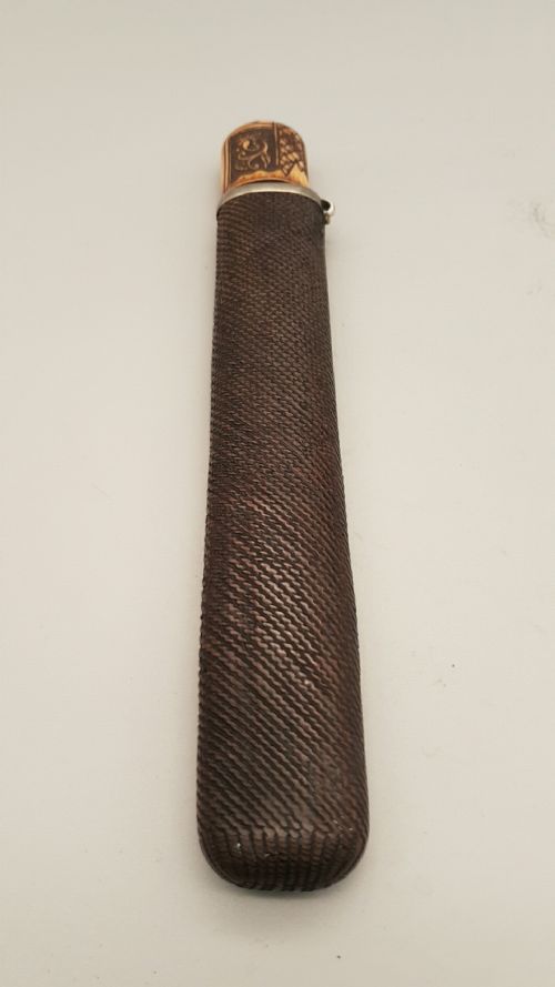 unusual japanese meiji 19thc bamboo stag antler pipecase kiseruzutsu - CATEGORY: ANTIQUE MISCELLANEOUS - DATED 19TH CENTURY