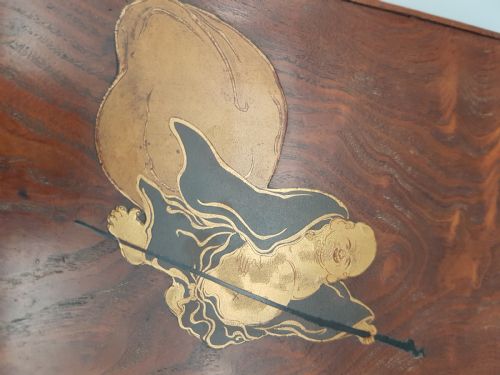 RARE JAPANESE MEIJI 19THC MULBERRY WOOD WRITING BOX SUZURIBAKO - ADDITIONAL PHOTO 1