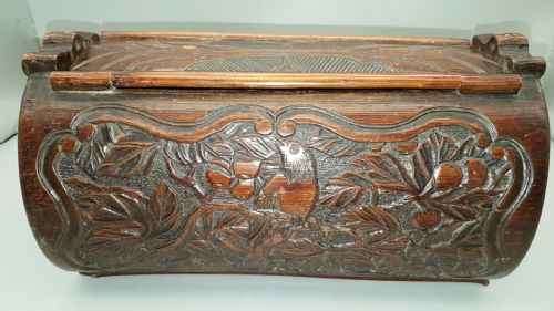 ANTIQUE MEIJI 19THC JAPANESE CARVED WOODEN TREEN0 DOCUMENT BOX - ADDITIONAL PHOTO 1