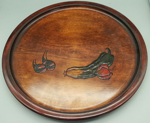 lovely japanese large vintage wooden tray with carved decorated surface - CATEGORY: ANTIQUE MISCELLANEOUS - DATED 1940