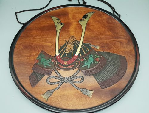 beautiful japanese vintage showa hanging carved stained wooden plaque celebrating childrens festivals - CATEGORY: ANTIQUE MISCELLANEOUS - DATED 1930