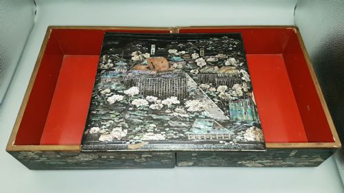BEAUTIFUL JAPANESE MEIJI 19THC RADEN MOTHEROFPEARL BLACK LACQUER STORAGE BOX - ADDITIONAL PHOTO 6
