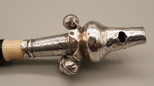 ANTIQUE GEORGIAN 18THC SILVER BABYS RATTLE WHISTLE TEETHER - ADDITIONAL PHOTO 3