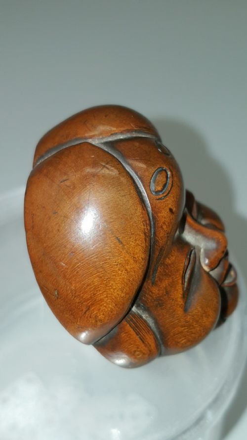 EXCELLENT JAPANESE BOXWOOD MASK NETSUKE OF OKAME SIGNED SHUZAN - ADDITIONAL PHOTO 1