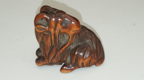 magnificent japanese edo 18thc boxwood netsuke of a recumbent ram - CATEGORY: ANTIQUE SCULPTURES - DATED 18TH CENTURY