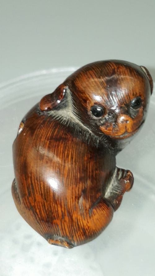 JAPANESE MEIJI 19THC BOXWOOD NETSUKE OF A PUPPY - ADDITIONAL PHOTO 1