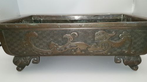 EXCELLENT JAPANESE MEIJI 19THC BRONZE RECTANGULAR JARDINIERE - ADDITIONAL PHOTO 4
