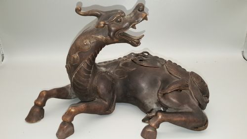Japanese Meiji (19thc) Bronze Kirin Koro (Incense Burner) and Cover
