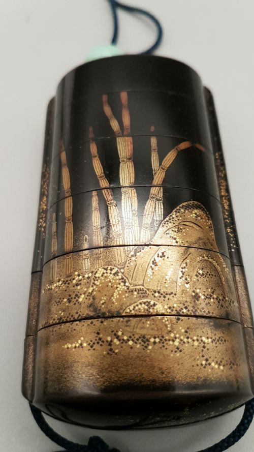 JAPANESE MEIJI 19THC FIVECASE GOLD BLACK LACQUER INRO - ADDITIONAL PHOTO 1