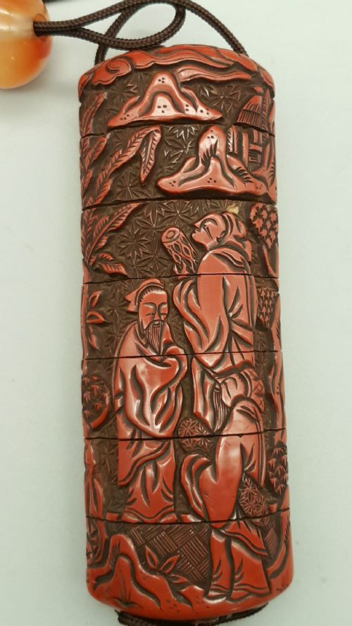 UNUSUAL JAPANESE EDO 19THC SIXCASE TSUISHU RED LACQUER INRO - ADDITIONAL PHOTO 1