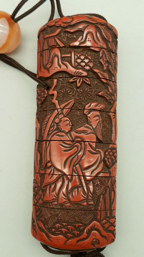 UNUSUAL JAPANESE EDO 19THC SIXCASE TSUISHU RED LACQUER INRO - ADDITIONAL PHOTO 2