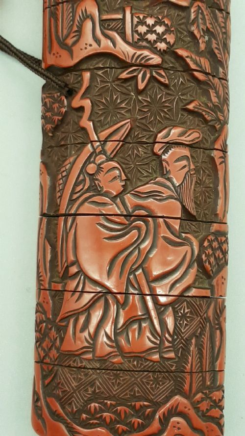 UNUSUAL JAPANESE EDO 19THC SIXCASE TSUISHU RED LACQUER INRO - ADDITIONAL PHOTO 4