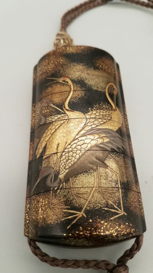 japanese edo 19thc fivecase gold silver black lacquer inro by koma koryu - CATEGORY: ANTIQUE METAL - DATED 19TH CENTURY