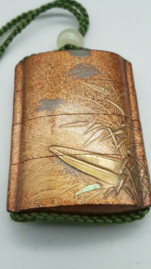 japanese edo 19thc threecase gold lacquer inro by jitokusai - CATEGORY: ANTIQUE MISCELLANEOUS - DATED 19TH CENTURY