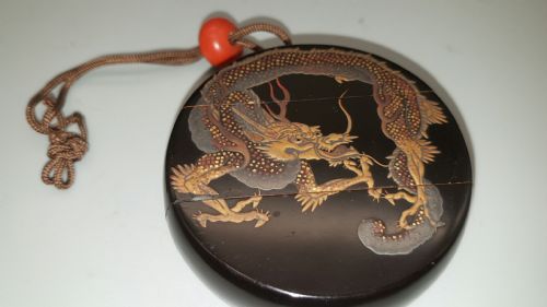 unusual japanese meiji 19thc lacquer circular twocase dragon inro - CATEGORY: ANTIQUE MISCELLANEOUS - DATED 19TH CENTURY