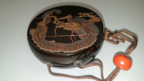 UNUSUAL JAPANESE MEIJI 19THC LACQUER CIRCULAR TWOCASE DRAGON INRO - ADDITIONAL PHOTO 7