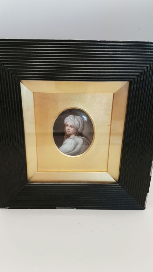 SUPERB ANTIQUE HANDPAINTED MINIATURE PORCELAIN PLAQUE OF BEATRICE CENCI AFTER GUIDO RENI - ADDITIONAL PHOTO 2