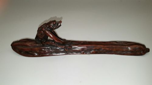 japanese meiji early 20thc traditional bronze paperweight depicting a kappa on a cucumber - CATEGORY: ANTIQUE MISCELLANEOUS - DATED 1910