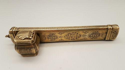 rare antique 19thc ottomanpersian qalamdan a scribe's pen box with attached inkwell - CATEGORY: ANTIQUE MISCELLANEOUS - DATED 19TH CENTURY