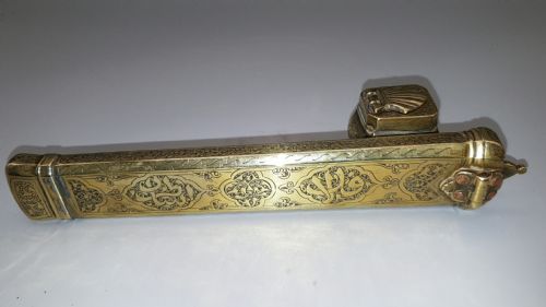 RARE ANTIQUE 19THC OTTOMANPERSIAN QALAMDAN A SCRIBE'S PEN BOX WITH ATTACHED INKWELL - ADDITIONAL PHOTO 1