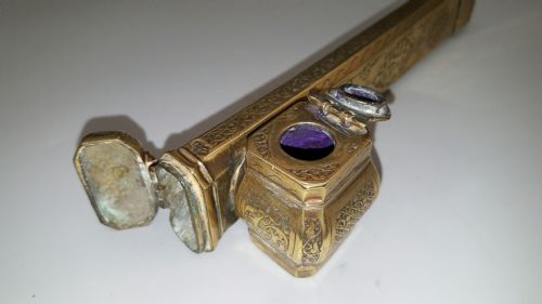 RARE ANTIQUE 19THC OTTOMANPERSIAN QALAMDAN A SCRIBE'S PEN BOX WITH ATTACHED INKWELL - ADDITIONAL PHOTO 3