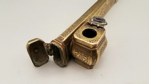 RARE ANTIQUE 19THC OTTOMANPERSIAN QALAMDAN A SCRIBE'S PEN BOX WITH ATTACHED INKWELL - ADDITIONAL PHOTO 6