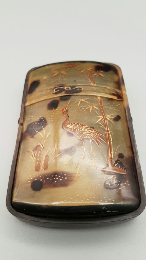 rare japanese meiji 19thc lacquered tortoiseshell cardcigarette case - CATEGORY: ANTIQUE MISCELLANEOUS - DATED 19TH CENTURY