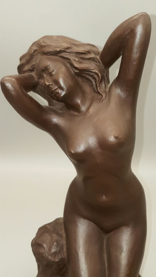 JAPANESE VINTAGE SHOWA EARLY 20THC BRONZE STUDY OF NUDE FEMALE BY TAKASHI SHIMIZU - ADDITIONAL PHOTO 1