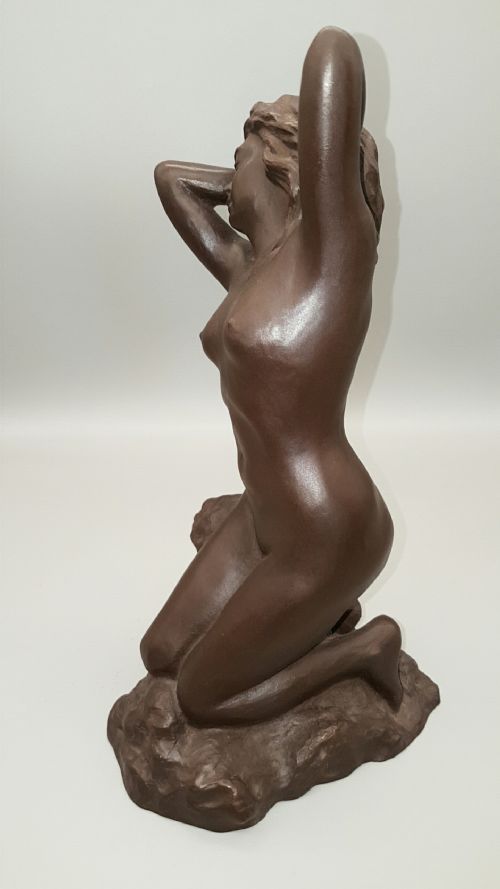 JAPANESE VINTAGE SHOWA EARLY 20THC BRONZE STUDY OF NUDE FEMALE BY TAKASHI SHIMIZU - ADDITIONAL PHOTO 4