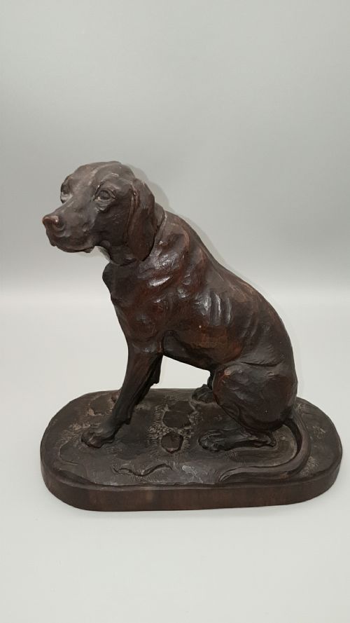 FINE QUALITY VINTAGE CARVED WOODEN FIGURE OF A STANDING HUNTING DOG BY HANS HUGGLERSEILER 18801975 - ADDITIONAL PHOTO 5