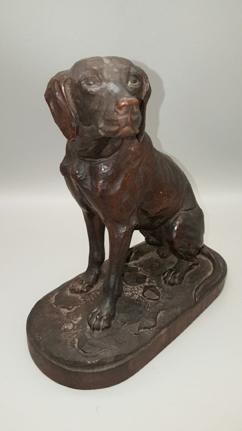 FINE QUALITY VINTAGE CARVED WOODEN FIGURE OF A STANDING HUNTING DOG BY HANS HUGGLERSEILER 18801975 - ADDITIONAL PHOTO 8