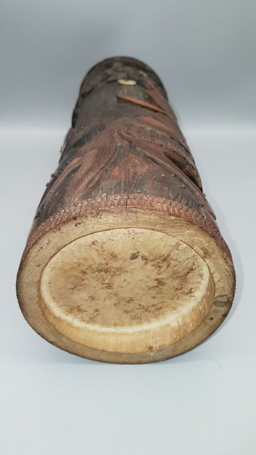 JAPANESE MEIJI 19THC BAMBOO BRUSH POT DECORATED WITH SAMURAI - ADDITIONAL PHOTO 7